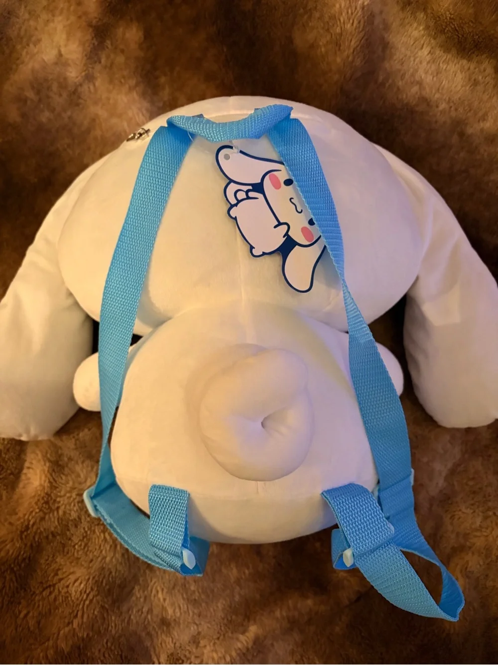White Plush Cinnamoroll Backpack with Bright Blue Accents for Kids